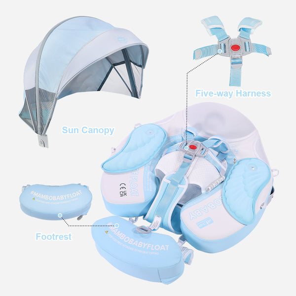 Mambobaby Air-Free Blue Angel Wings Chest Float with 3D Canopy